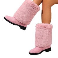 Chaussures chaudes pour femmes grandes tailles, nouveau style d'hiver, bottes de neige courtes en fourrure à bout rond, talon épais, fourrées, pour femmes