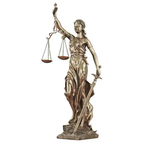 Figura de poliresina personalizada con acabado en bronce, Estatua de la justicia, estatua de Themis, mito griego