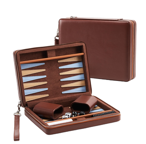 <span class=keywords><strong>Jeu</strong></span> de société classique avec étui de voyage portable en similicuir pliable à fermeture éclair pour backgammon - Product Image 1