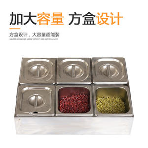 ที่ใส่เครื่องปรุงรสสแตนเลส 6 ช่อง ทรงสี่เหลี่ยม สำหรับเก็บเครื่องเทศในครัว พร้อมถาดแบ่งเสิร์ฟ - Product Image 5