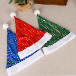 Chapeaux de Père Noël rayés à paillettes, chapeau de Noël brillant avec bordure en peluche blanche et pompon, accessoire de fête de Noël <span class=keywords><strong>pour</strong></span> <span class=keywords><strong>toute</strong></span> <span class=keywords><strong>la</strong></span> <span class=keywords><strong>famille</strong></span> - Product Image 1