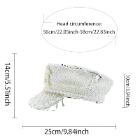 En stock – Chapeau de capitaine de luxe blanc à sequins et perles pour femme, idéal pour le festival Burning Man, avec strass et pompons, personnalisable pour mariages et fêtes