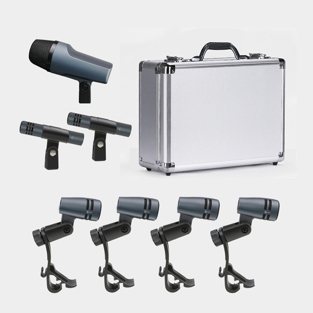 Professional 7-Piece Drum Microphone Kit Dynamic Wired Instrument Microphone for Drum Made of Metal and Plastic