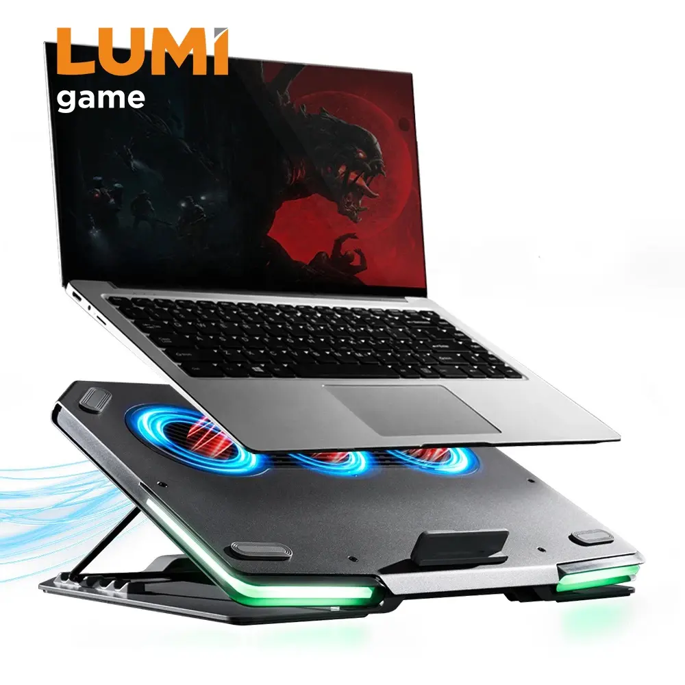 Enfriador de ordenador portátil con ventilador, iluminación RGB de LCS02-1, para videojuegos, Notebook, Macbook Pro