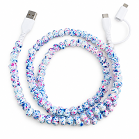 Câble de charge rapide USB multifonction 3-en-1 tendance avec perles confettis et motif moucheté, type C, cadeau artistique pour smartphones