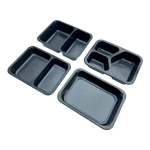Özelleştirilmiş boyutu siyah tek kullanımlık plastik CPET mikrodalga fırın yiyecek tepsisi CPET hazırlık-yemek konteyner gıda paketi