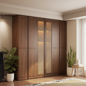 Armoire intégrée personnalisable en <span class=keywords><strong>bois</strong></span> composite couleur noyer avec plusieurs compartiments à tiroirs pour chambre à coucher - Product Image 2