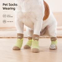 Chaussettes personnalisées pour chiens et chats, chaudes, imperméables, antidérapantes, imprimées, double couche, en coton, avec semelle en caoutchouc à pois, douces, respirantes, pour la marche en intérieur, soin des pattes