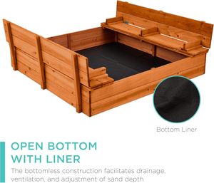 Meilleur choix : Grand bac à sable en bois d'extérieur, capacité de 220 lb, avec fond drainant et couvercle pour enfants - Product Image 5