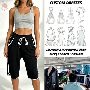 Pantalon de survêtement court populaire pour femme avec bande contrastante latérale, taille haute élastique avec cordon de serrage, coupe droite ample et décontractée - Product Image 1