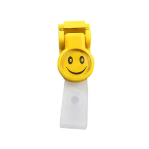 Ucuz fiyat geri çekilebilir makaralı isimlik plastik rozet klip çırpıda kanca gülümseme yüz yaratıcı kırtasiye Reel kimlik kartı tutucu klip
