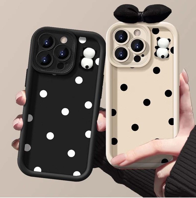 Creative Bowknot Panda Doll Wave Point Printing TPU Mobile Phone Cover Case for Iphone 6 7 8 X Xr XS 11 12 13 14 15 16 Pro Max