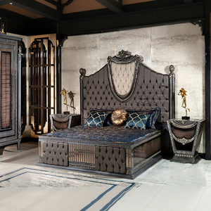 Lit King Size sculpté moderne de style européen Meubles de chambre à coucher en bois de teck de Roumanie sculptés à la main Nouveaux meubles de chambre à coucher de style antique - Product Image 1