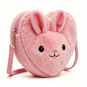 Fluffy Plush Pillow <b>Cute</b> Bunny Face Design Cartoon Style Embroidered Shoulder Bag for Girls-Stress Relief Festival Concert Use - Product Image 4