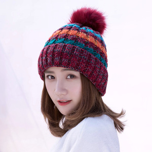 Bán Buôn Mới Mùa Thu Và Mùa Đông Mũ Phụ Nữ Cong Mũ Len Cộng Với Nhung Ngoài Trời Lông Bóng Ấm Beanie Mũ Dệt Kim - Product Image 2