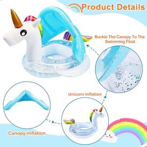 Yucalo <span class=keywords><strong>2025</strong></span> mùa hè Kỳ Lân bé hồ bơi phao bơm hơi PVC tay cầm an toàn lấp lánh tán ghế 8-36 tháng bé trai mới biết đi - Product Image 4