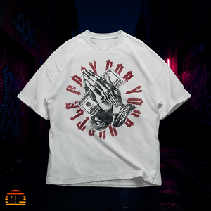 T-shirt graphique mains en prière et billets de banque, style gothique Y2K, effet délavé vintage, coupe oversize, unisexe, streetwear - Product Image 3