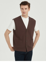 Gilet cardigan haut de gamme en coton gaufré épais 360g, col en V boutonné, lavable en machine, traitement anti-plis, décontracté