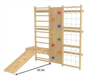 Tobogán de madera Muro de escalada en roca-para dormitorio y uso escolar Gimnasio sueco 5 en 1 para niños con <span class=keywords><strong>escalera</strong></span> de cuerda oscilante para interiores - Product Image 6