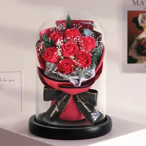 Rosa real con luz LED Rosas preservadas Flor roja Flor eterna en cúpula de cristal Regalo del día de San Valentín Regalos del Día de la madre