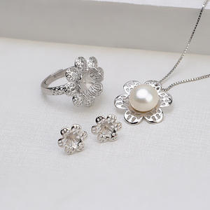 Handmade S925 Silver Hollowed <b>Earring</b> Pendant DIY Female Living Ring Pearl Open Ring <b>Holder</b> Fine Jewelry Set Model 1282 - Product Image 2