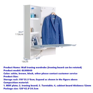<strong>Ironing</strong> <strong>Board</strong> White Foldable Folding Wooden Tabletop <strong>Ironing</strong> Table <strong>Board</strong> Mirror Holder <strong>Wall</strong> <strong>Mount</strong> - Product Image 5