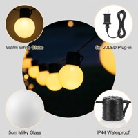 Guirlande lumineuse LED sphérique d'extérieur 16,4 pieds 20 ampoules LED pour jardin, camping et décorations de mariage IP44 étanche