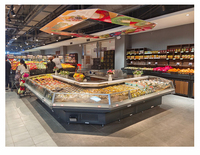 Vitrine réfrigérée commerciale à rideau d'air ouvert pour viande fraîche, comptoir de service réfrigéré en acier inoxydable pour supermarché et boucherie