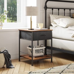 Mesita de noche <span class=keywords><strong>con</strong></span> cajón de almacenamiento de tela y <span class=keywords><strong>estante</strong></span> de madera abierta, mueble de mesita de noche <span class=keywords><strong>con</strong></span> marco de acero <span class=keywords><strong>para</strong></span> dormitorio - Product Image 2