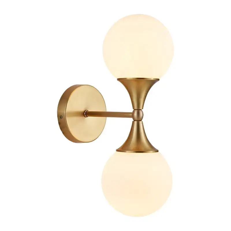 Rond blanc hôtel chambre salle de bain Style nordique intérieur LED éclairage lumineux corps en verre lampe 2 têtes applique murale