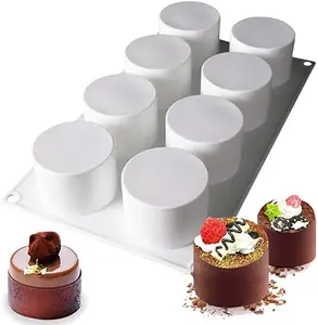 New Arrival Wholesale 3D 8 Cavity Tall Cylinder Silicone Molds Baking Mousse Cake Pan Brownie Tray Dessert Molds