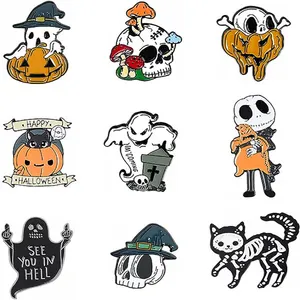 Ghost Emaille Pinnen Griezelige Schattige Vliegende Spookbroches Boo Pompoen Goth Badge Pin Achterkant Knopen Accessoires Halloween Haarspeld