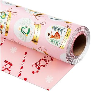 <b>Pink</b> Christmas Wrapping Paper Roll 17 In X 32.8 Ft Recyclable Gift <b>Wrap</b> For Holiday Crafting - Product Image 1