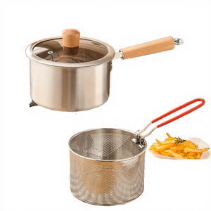 Ensemble de casseroles en acier inoxydable, compatible lave-vaisselle, couvercle en verre, poignée en bois, cuisinière à induction, gaz, multi-usages, friteuse profonde, bouillon - Product Image 4