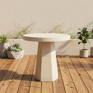 <b>Round</b> Concrete Coffee <b>Table</b> Sculpted Geometric Pedestal <b>Modern</b> Design for Living Room Furniture Patio Spaces - Product Image 6