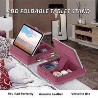 Support de tablette en cuir KDD, pliable, pour Kindle, iPad, lit, voyage, bureau, angle réglable, porte-stylo (violet foncé)