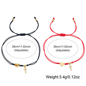 ชุดกำไลข้อมือจี้รูปหัวใจและไม้กางเขนชุบทองปรับขนาดได้ ของขวัญวันวาเลนไทน์สำหรับคู่รัก Go2boho - Product Image 6