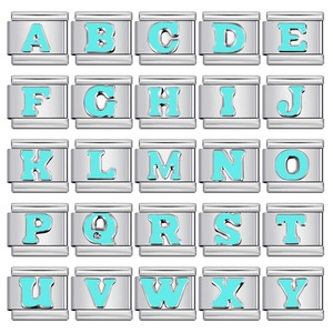Abalorios de acero inoxidable con letras inglesas en azul cielo para hacer pulseras, cuentas modulares italianas de forma rectangular, accesorios de joyería DIY - Product Image 1