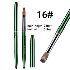 Pinceau à ongles en acrylique avec manche en métal vert portable, logo personnalisé, 100% poils de zibeline Kolinsky naturels purs pour la manucure au gel, salon de manucure - Product Image 6