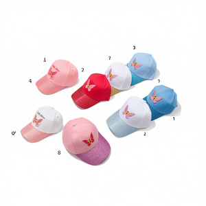Gorra de Béisbol Infantil con Bordado de Mariposa, Rosa, Rojo, Blanco, Azul, Morado, con Brillo en el Borde, Talla Única - Product Image 2