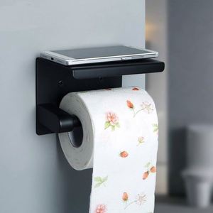Porte-rouleau de papier toilette mural en acier inoxydable 304 noir avec étagère pour téléphone portable, porte-serviettes pour salle de bain - Product Image 2