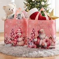 Sac fourre-tout rose imprimé Père Noël, réutilisable, écologique, pour emballage cadeau d'enfants, sac plastique vide, vente en gros, meilleur prix