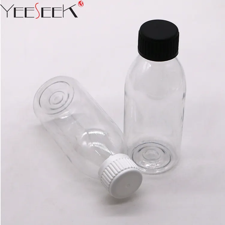 Özelleştirilmiş şekil özelleştirilebilir renk çocukların açamayacağı plastik şişe 150ml sızdırmaz temizle PET şişe oral sıvı için 150ml