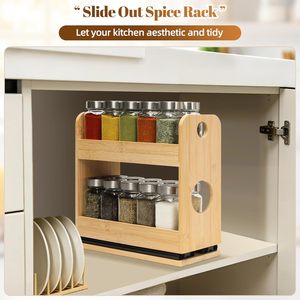 Tfro & Cile Étagère à Épices Coulissante à Double Niveau en Bambou pour Armoire, Organisateur Gain de Place pour Assaisonnements, Cuisine et Garde-Manger - Product Image 6