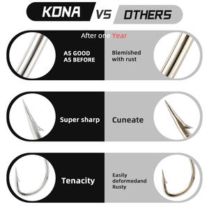 Anzuelos Individuales RYUSEN BARB SHANK <span class=keywords><strong>KONA</strong></span> H12801 Blancos, Dorados y Rojos, con Doble Espina, Púas, Mango Largo, Tipo Jig Circular, Anticorrosión - Product Image 5