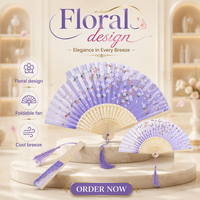 Cadeaux promotionnels : Mini éventails pliables en satin pour femmes, avec manche en bambou, personnalisables, pour festivals