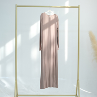 Date Musulman Longue Robe EiD Ramandan Coton Spandex Moulante Robe Intérieure Musulmane Abaya Col Rond Body-Hugging Bottoming Robe