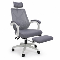 Chaise de bureau moderne à cadre blanc en maille avec repose-pieds escamotable, accoudoirs fixes et pivotante pour la maison, l'école et le bureau de direction