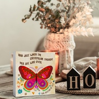 Panneau décoratif de table en PVC imprimé UV, motif papillon totem, citation inspirante « Break Cocoon Become », ornement de bureau pour la maison et le bureau