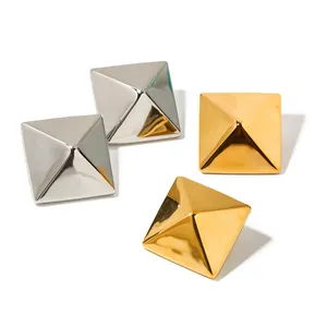 J&D 18k Gold Stainless Steel Jewelry Geometric Cut Surface Triangle High Quality Polish Smooth Rivet Earring